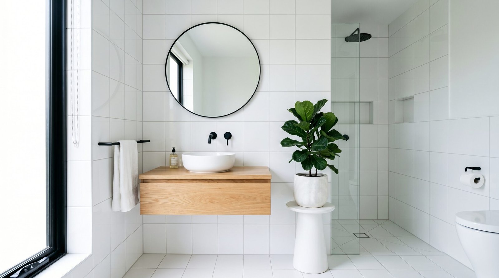 Pas betegelde, moderne badkamer