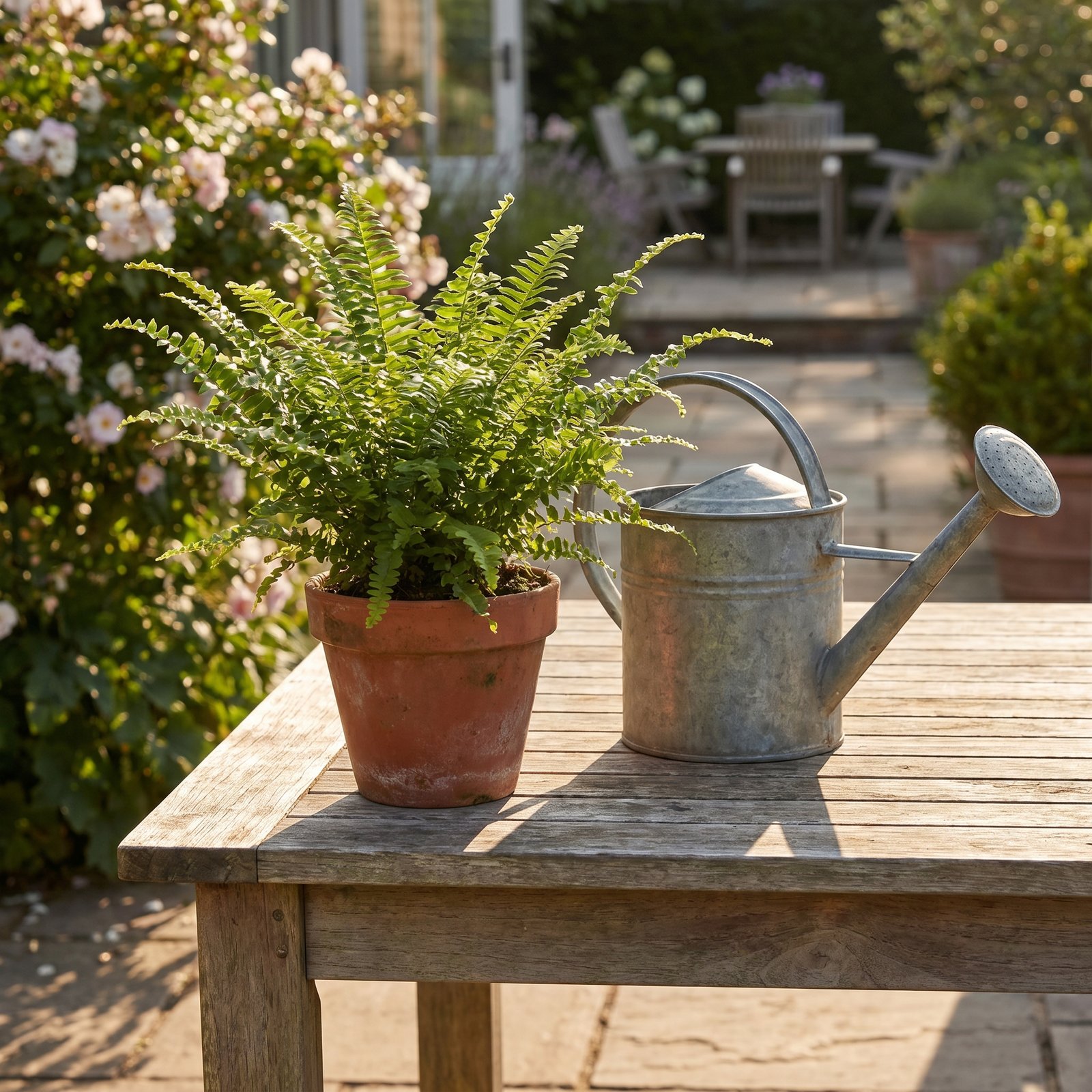 Clean interieur met natuurlijke materialen en een plant
