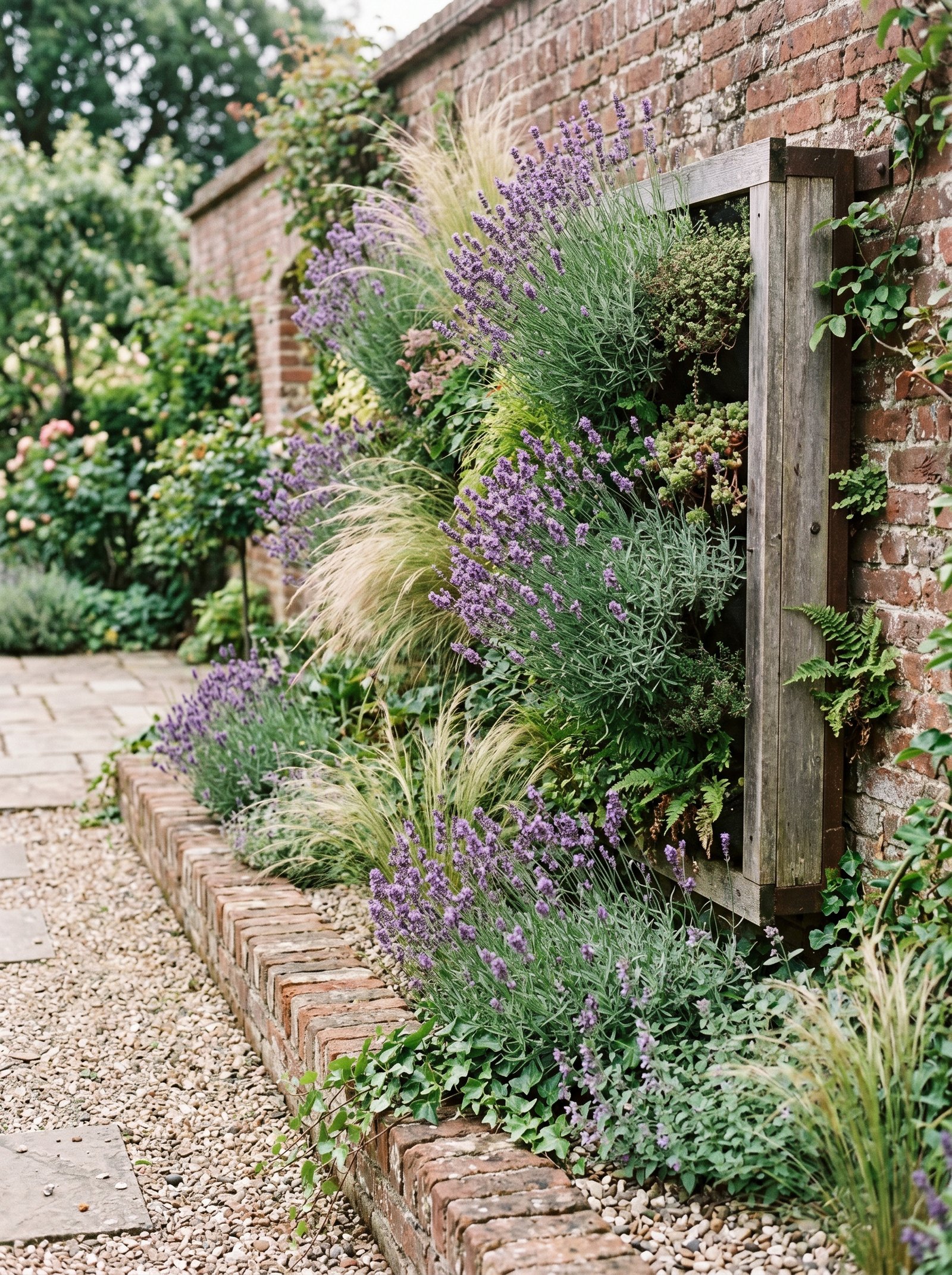 Tuinpad met bloeiende borders in de zomer