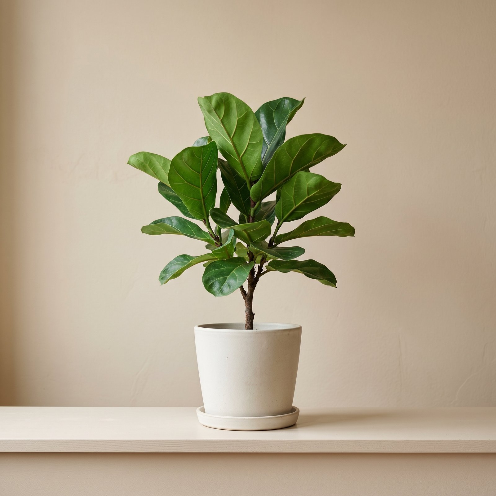 Clean interieur met natuurlijke materialen en een plant